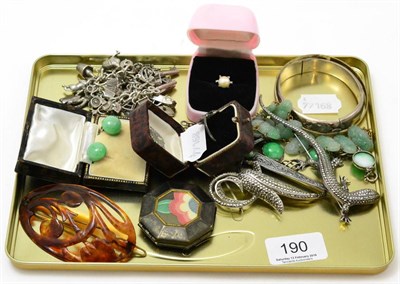 Lot 190 - A group of silver and costume jewellery including a charm bracelet, jade bracelets etc