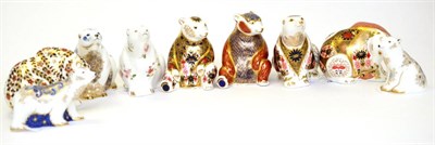 Lot 203 - Eight Royal Crown Derby paperweights including: Aurora Polar Bear (gold stopper), Boris (gold...