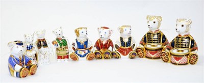 Lot 204 - Nine Royal Crown Derby paperweights including: Teddy Bear Gardener (no stopper), Goviers Teddy Bear