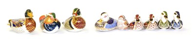 Lot 211 - Nine Royal Crown Derby paperweights including: Swimming Duckling (gold stopper), Sitting...