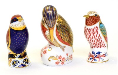 Lot 214 - Three Royal Crown Derby paperweights including: Kingfisher, Hummingbird and Bee Eater (each...