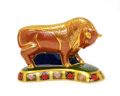 Lot 224 - A Royal Crown Derby paperweight, Harrod's Bull (59/400 and with gold stopper)