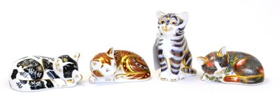 Lot 230 - Four Royal Crown Derby paperweights including: Grey Kitten (silver stopper), Catnip Kitten...