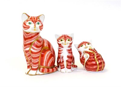 Lot 231 - Three Royal Crown Derby paperweights including: Ginger Tom, Ginger Kitten and Playful Ginger Kitten