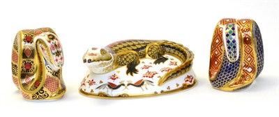 Lot 237 - Three Royal Crown Derby paperweights including: Crocodile, Snake, Old Imari Snake (3)