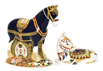 Lot 247 - Two Royal Crown Derby paperweights including: Shire Horse and Thistle the Donkey (each with...