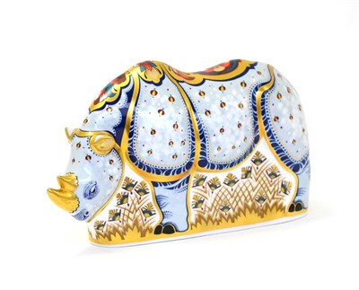 Lot 259 - A Royal Crown Derby paperweight: White Rhino (with gold stopper)