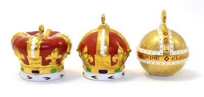 Lot 261 - Three Royal Crown Derby Royal Commemorative paperweights including: a H.M. Queen Elizabeth II...