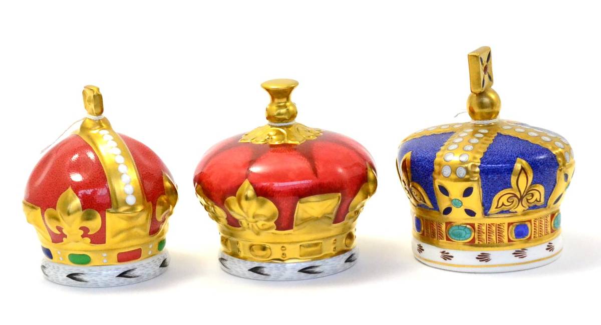 Lot 262 - Three Royal Crown Derby Royal Commemorative paperweights including: a H.R.H. Charles Prince of...