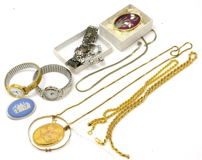 Lot 278 - A 9ct gold locket and chain together with a 9ct gold Christening bangle and costume jewellery