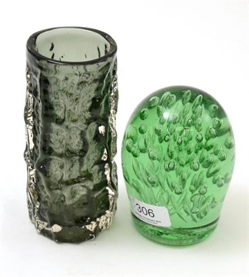 Lot 306 - A Victorian green glass dump and White Friars style art glass vase (2)