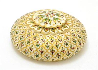 Lot 314 - A gilt and enamel decorated ivorine box and cover