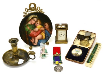 Lot 324 - A group of miscellaneous items including a small carriage timepiece signed Matthew Norman, a...