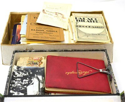 Lot 328 - Two boxes of mixed ephemera, including postcards, greetings cards, photographs, theatre programmes