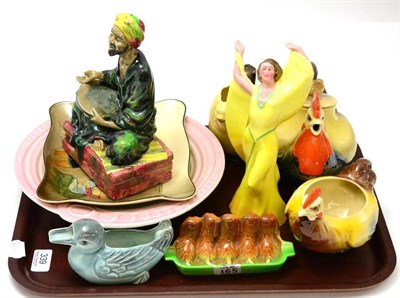 Lot 339 - Royal Doulton figure of Mendicant, three piece rooster teaset, Maling bowl etc