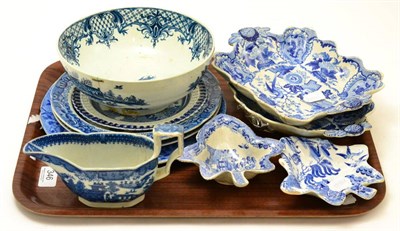 Lot 346 - Blue and white ceramics, including Worcester bowl (a.f.), two opaque china dishes with...