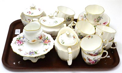 Lot 357 - Royal Crown Derby, Derby Posies pattern nine piece tea service, teapot, sugar, milk and...