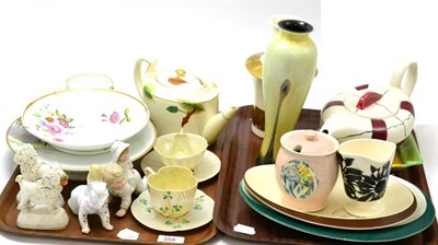 Lot 358 - Two Belleek cup and saucers, two tea bowls and saucers, creamware teapot, two miniature...