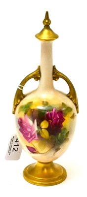 Lot 412 - A Worcester blush ivory vase and cover, painted with roses