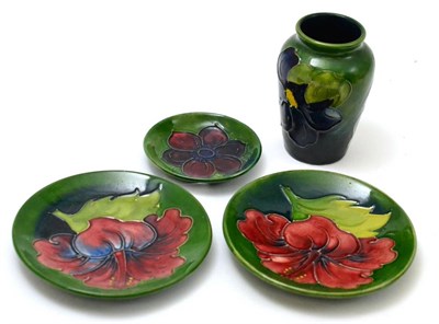 Lot 425 - Four small items of Moorcroft comprising of a vase, two dishes and a pin dish