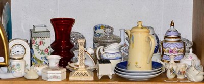 Lot 440 - Shelf of assorted decorative ceramics including Masons, souvenir china, Wedgwood, Royal Copenhagen