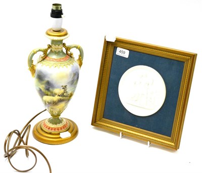 Lot 459 - A Royal Copenhagen framed bisque Grecian style plaque and a Royal Worcester twin handled vase...