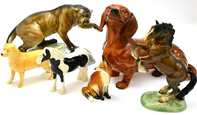 Lot 465 - Beswick Puma on Rock, rearing horse together with four other models (6)