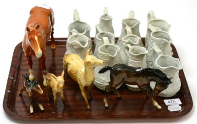 Lot 475 - Group including Beswick horse and foals, Parian jugs, Wedgwood Christening wares