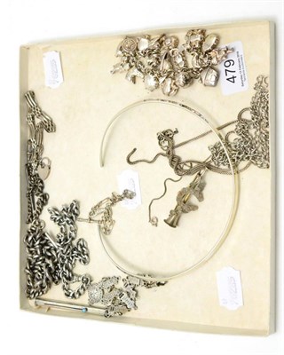 Lot 479 - A quantity of silver jewellery and watch chains including necklaces, brooch, bracelet,...