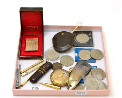 Lot 482 - Six pencils, silver cocktail swizzle stick, Dupont cased lighter, Dyson & Sons cased scissors, pair