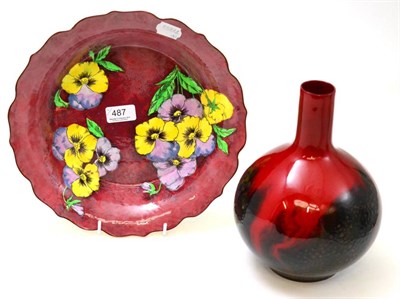 Lot 487 - Royal Doulton flambe vase and a Doulton large pansy decorated dish (2)