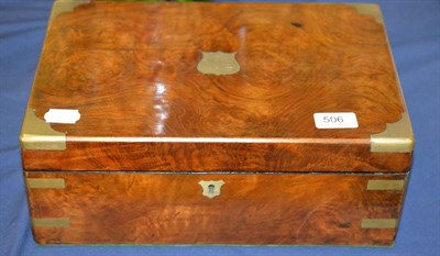 Lot 506 - A Victorian walnut writing box with brass presentation plaque, dated 1866