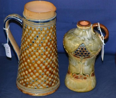 Lot 514 - Doulton Lambeth jug incised to base MM 1875 and a Royal Doulton stoneware flagon impressed,...