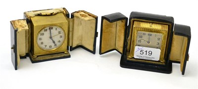 Lot 519 - Two gilt metal travelling alarm timepieces, signed Zenith