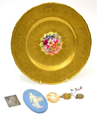 Lot 552 - Royal Worcester gilt decorated plated, hand painted to the centre with flowers signed Hale,...