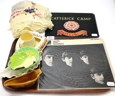 Lot 561 - An album 'With the Beatles Parlophone', two Ypres souvenir cushion covers, Catterick Camp...