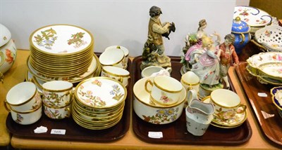 Lot 565 - Royal Worcester tea service, Newhall jug, invalid jug, three Capodimonte figures etc (on two trays)