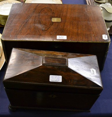 Lot 577 - Rosewood tea caddy (a.f.) and writing slope