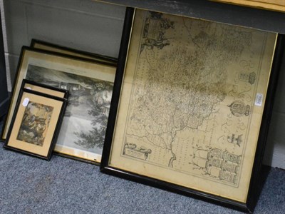 Lot 1002 - A 19th century map of West Yorkshire, a pair of Baxter prints and three 19th century engravings...