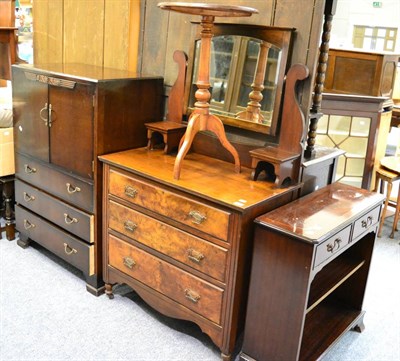 Lot 1013 - A mirror back sideboard, a tripod table, a dressing table, an oak cupboard and a small bookcase (5)