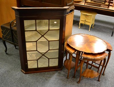 Lot 1018 - Georgian mahogany glazed corner cupboard, a reproduction nest of tables and a sewing box