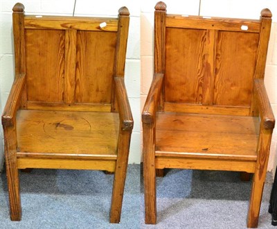 Lot 1033 - Two pitch pine armchairs