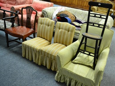 Lot 1040 - A child's correction chair, an upholstered armchair chair, a pair of nursing chairs and...