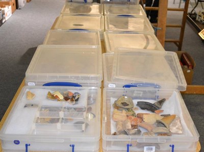 Lot 1052 - Thirteen boxes of assorted antiquities, Roman, Medieval and later pottery shards, including...