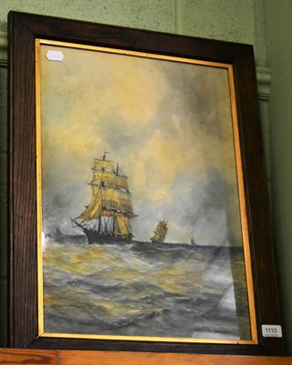 Lot 1110 - An oak framed seascape sailing ships on a stormy sea, signed Aubrey Ramus, watercolour