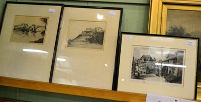 Lot 1117 - A pair of 19th century engravings of Sterling Castle and bridge together with an engraving...