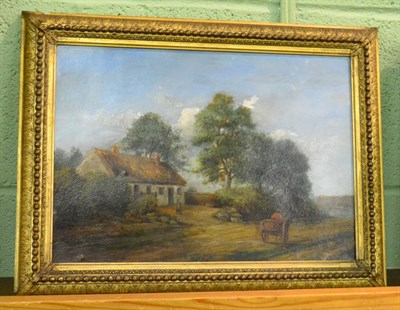 Lot 1137 - A 19th century oil depicting a cottage landscape