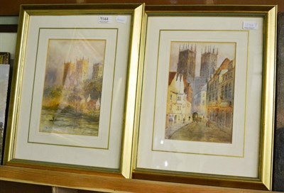 Lot 1144 - E Nevil, a pair of scenes of York and Durham, watercolours, both signed