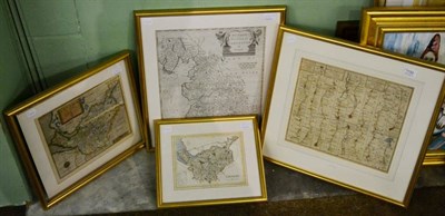 Lot 1150 - Four early engraved maps including two of Cheshire and a Morden map of Lancaster, framed and glazed