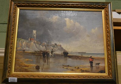 Lot 1152 - Follower of Richard Parkes Bonington, Figures on a beach at the North East coast, oil on canvas